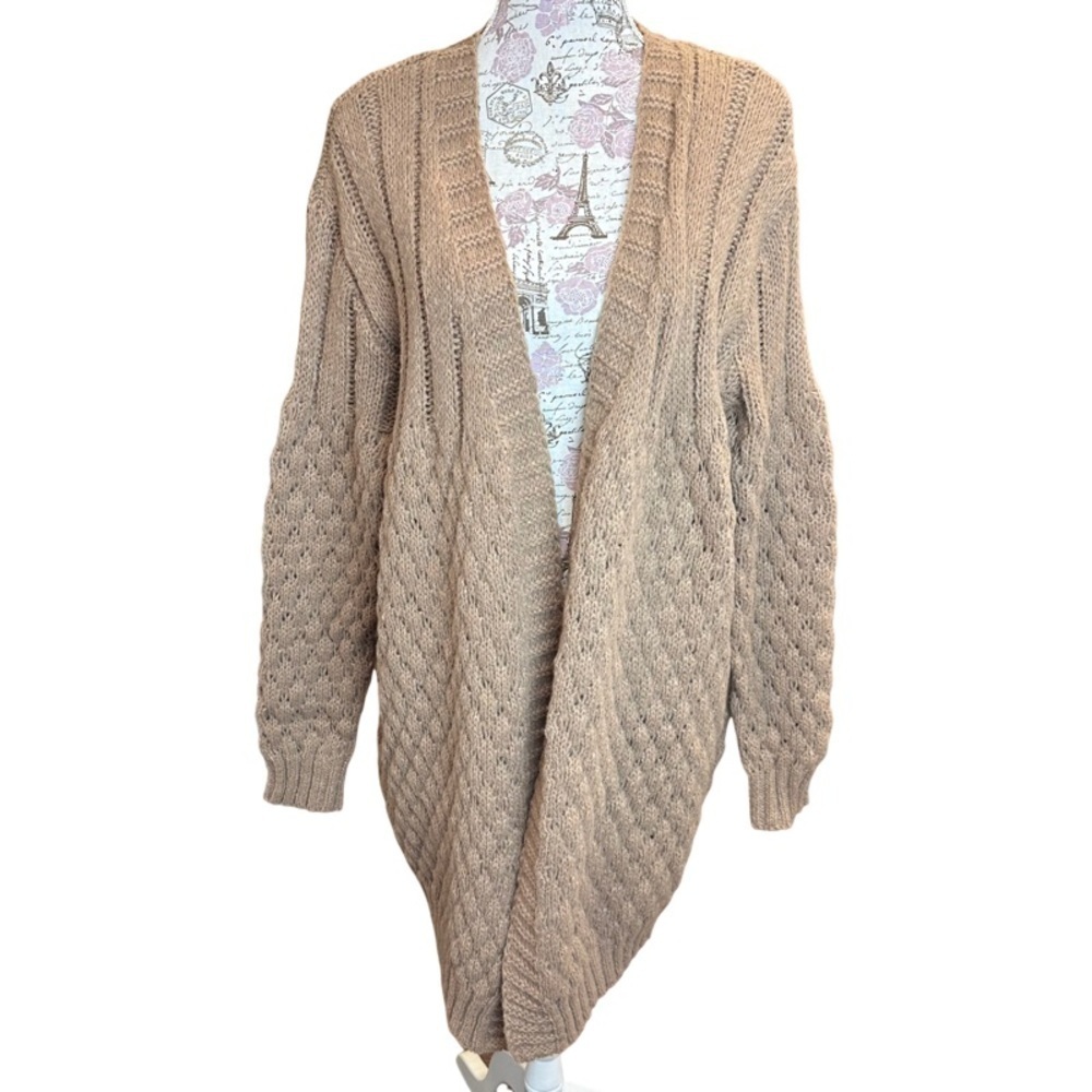 NWT Timing Open Front Soft Oversized Chunky Knit Tan Cardigan, size Large